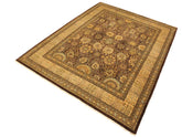 handmade Traditional  Brown Tan Hand Knotted RECTANGLE 100% WOOL area rug 9x12